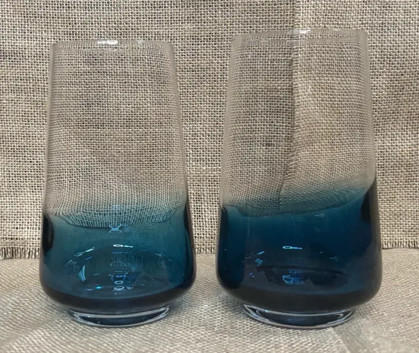 Clear Teal Blue Base Tumbler Drinking Glass Set Minimalist Fairy Goblin Core