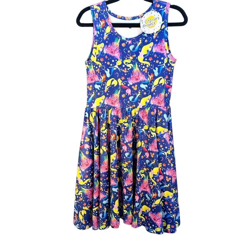 Twirl Dress Disney Inspired Princess Mermaid Castle Pockets Blue Sleeveless New