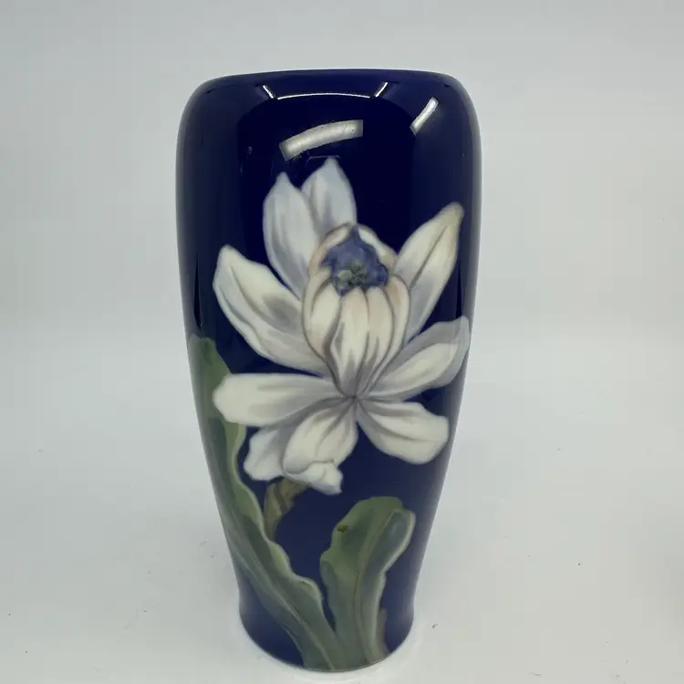 Royal Copenhagen Cobalt Blue Porcelain Vase with White Flower