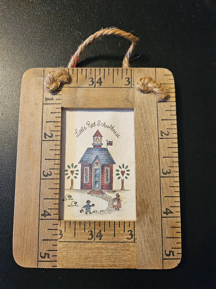 Little Red Schoolhouse Ruler Frame Wall Decor 4x5" Folk Art