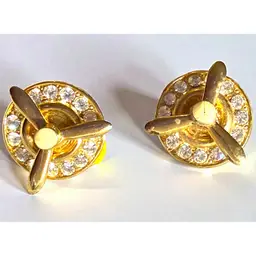 Vintage MCM Gold Tone Rhinestone Propeller Spinner Articulated Clip On Earrings