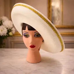 Vintage White Wide Brim Hat (Derby/Church Hat) Made in Taiwan