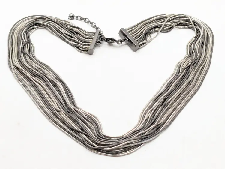 Multi-Strand Silver and Gun Metal Tone Necklace