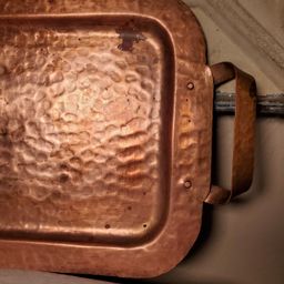 Handmade Solid Copper Hammered Tray Platter With Hand Formed Handles and Rivets