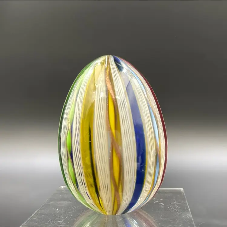 #01 Vintage Italian Egg Shaped Multicolored  Ribbon Latticino Glass Paper Wright