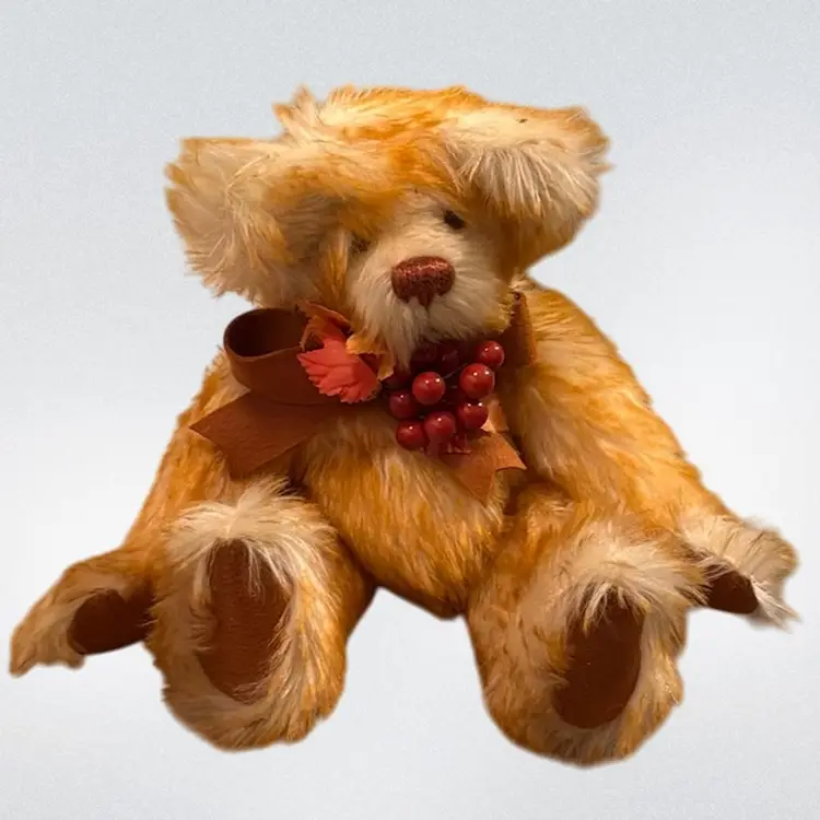 Vintage Handmade Mohair Movable Jointed Holiday Bear by Kathy Kliman Contented Hearts 12”, 1lb 11oz