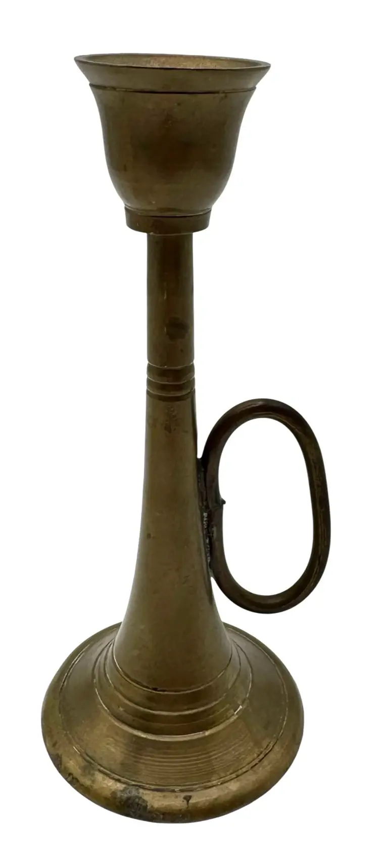 Vintage Brass Horn Trumpet Shaped Candle Stick Holder Small Metal 5.75”