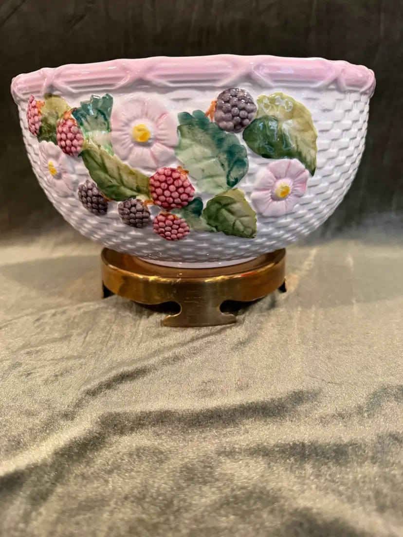 Vintage Portuguese Hand-Painted Majolica Fruit Bowl