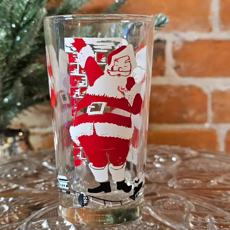 Vintage Boscul Christmas Santa Chimney Train List Peanut Butter Glass 5"