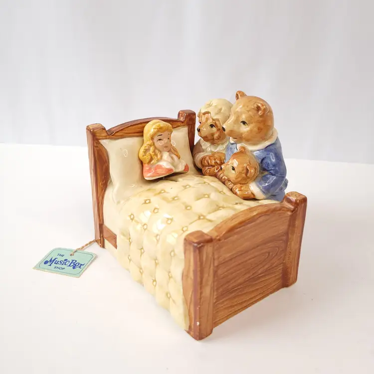 NEW VTG Quon Quon Japan 1982 Goldilocks and the Three Bears Animated Music Box