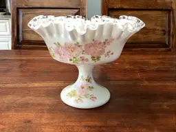 2968-Vintage Fenton Hand Painted Silvercrest Compote