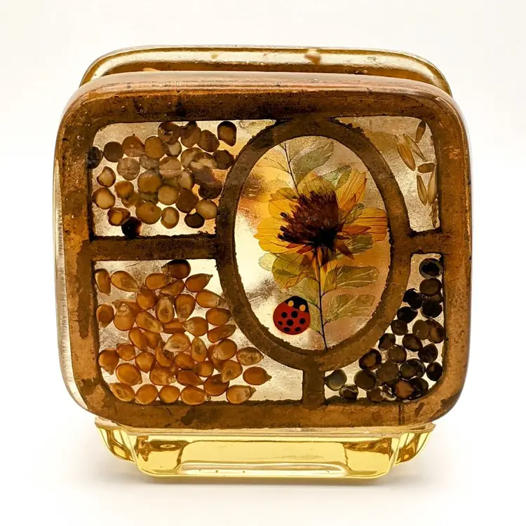 Vtg Design Gifts Floral Ladybug Seeds Napkin/Letter Holder Lucite Acrylic Resin