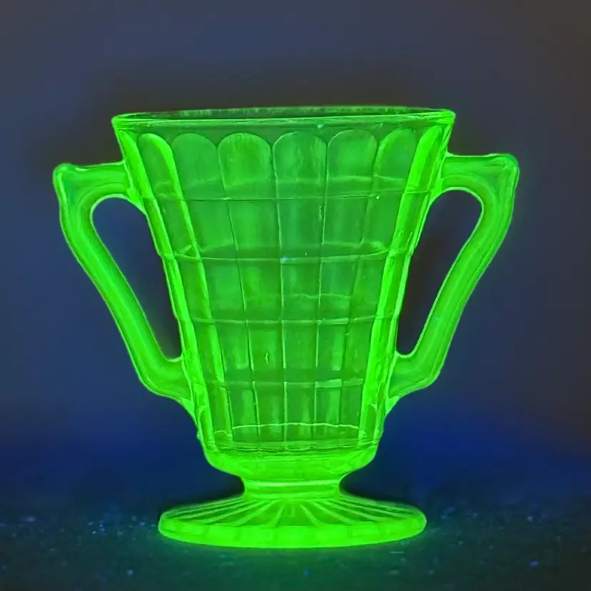 Uranium Glass Green Block Optic Sugar Bowl
