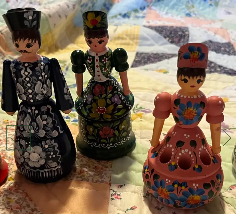 Tole Painted Hungarian Doll Wooden Vanity Set