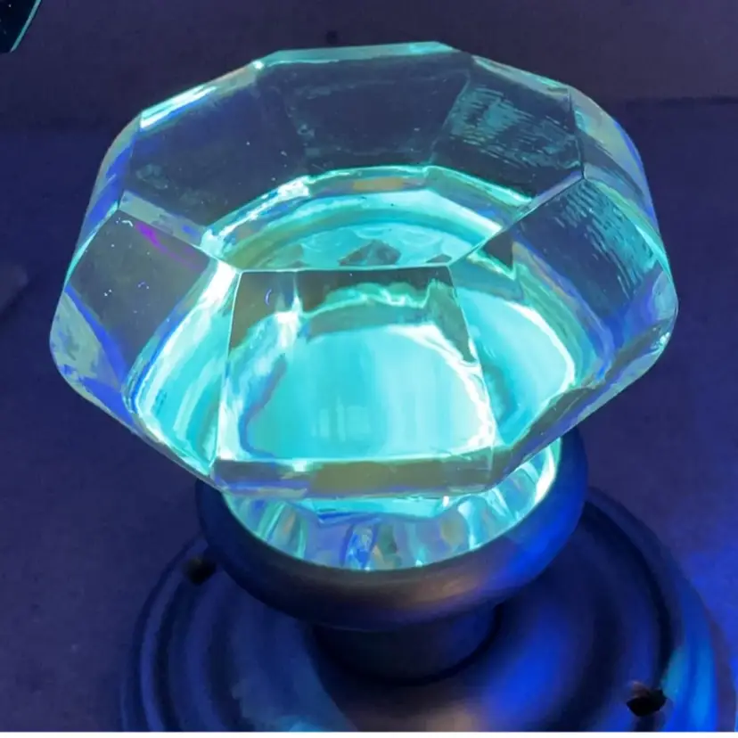 POW1 VTG Glass Nickel Doorknob Clear Glass GLOWS! Paperweight? 3” x 2.75”