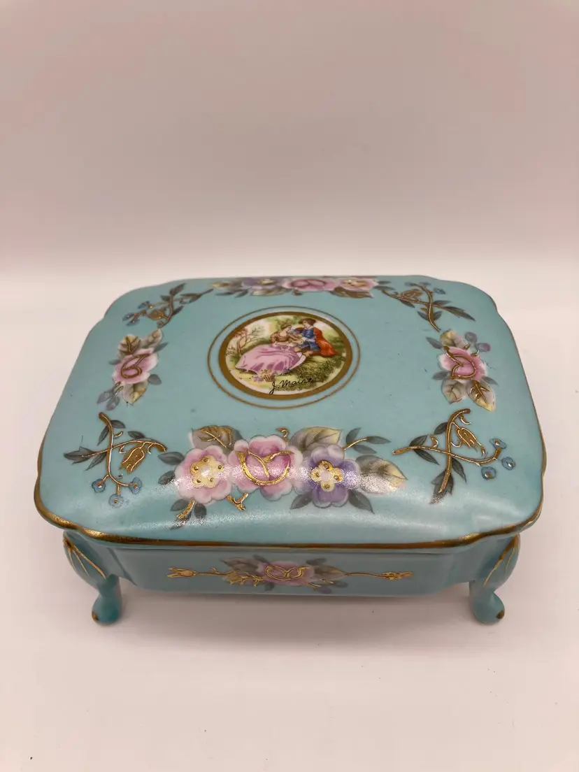 Vintage Original ARNART CREATION Japan Hand Painted Trinket Box Porcelain