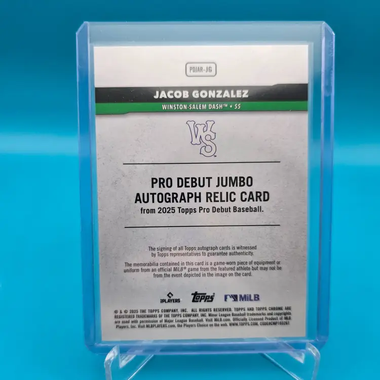 Jacob Gonzalez 2025 Topps Pro Debut Auto Jumbo Patch Gold Chrome Refractor 12/50 Chicago White Sox