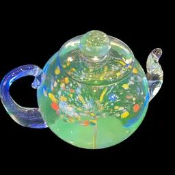 Handblown Glass Teapot Paperweight Multi Color Glows | 3”