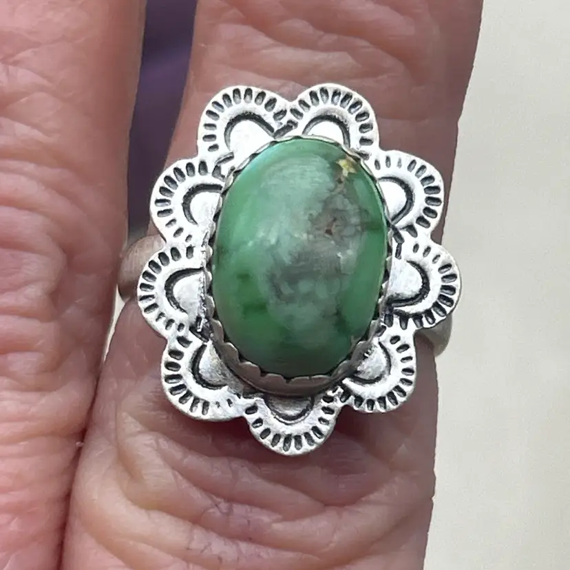 NEW Sonoran Turquoise Ring – Size 6 Sterling Silver Floral Southwestern Statement, Artisan Made in USA