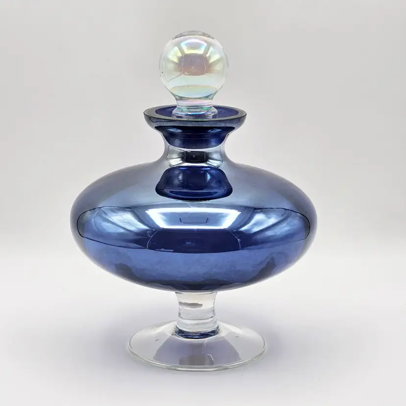 Amethyst Violet Iridescent Perfume Decanter Genie Bottle with Box Art Glass Vintage