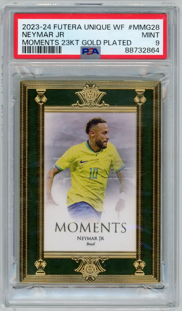 2023-24 Futera Unique WF NEYMAR JR #MMG28 Moments 23KT Gold Plated BRAZIL PSA 9 MINT
