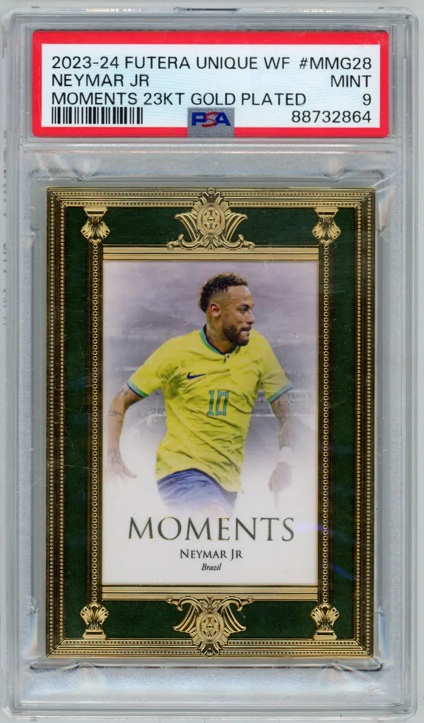 2023-24 Futera Unique WF NEYMAR JR #MMG28 Moments 23KT Gold Plated BRAZIL PSA 9 MINT