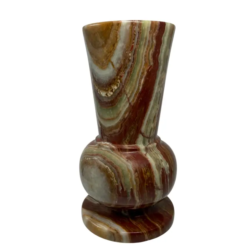 Green & Brown Onyx Vase Made In Pakistan 
5.75” T x 3” W