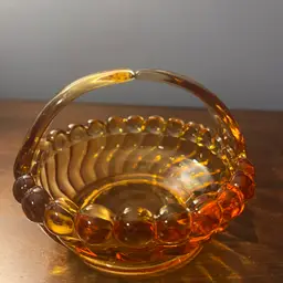 Vintage Westmoreland Glass Swirl Ball Golden Sunset amber basket. Circa 1967