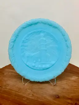 Fenton Blue Satin Christmas in America Plate - 1975