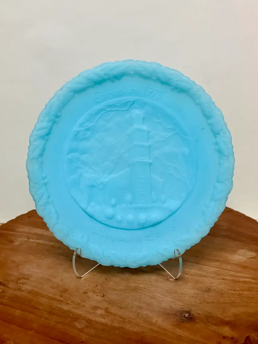 Fenton Blue Satin Christmas in America Plate - 1975