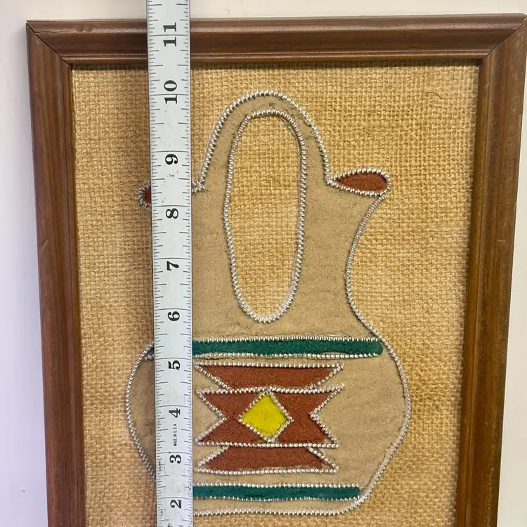 Framed Native Wedding Vase Zipper Sand Art Wall Decor 11”x9””
