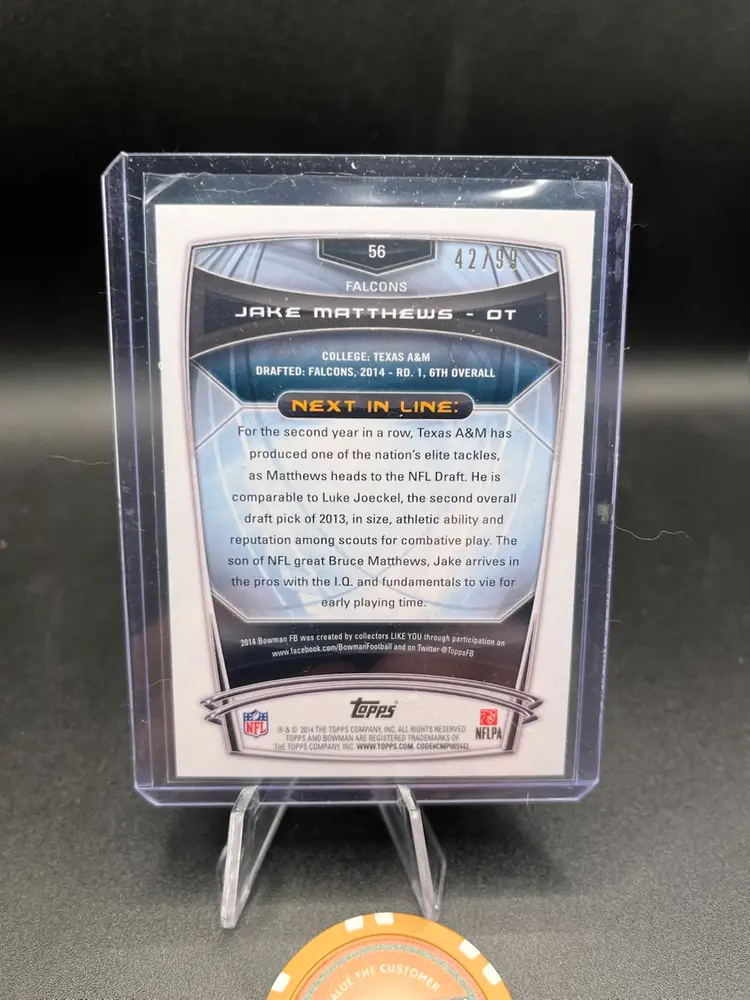 Jake Matthews RC /99 2014 Bowman Atlanta Falcons