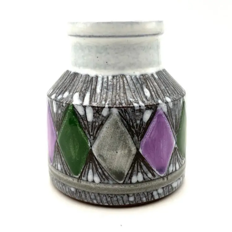 BIN - Small Laholm KERAMIK Swedish Pottery Jar / Bud Vase 3.25”