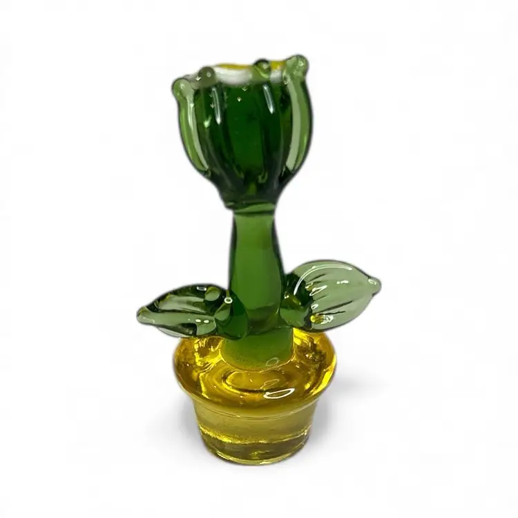 Mini Handblown Closed Flower Art Glass Figurine And Christmas Stocking
