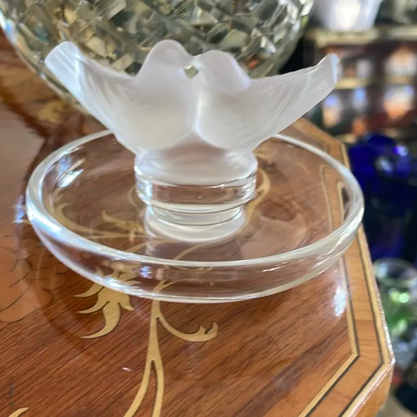 Signed Lalique Live Bird Ring Trinket Dish