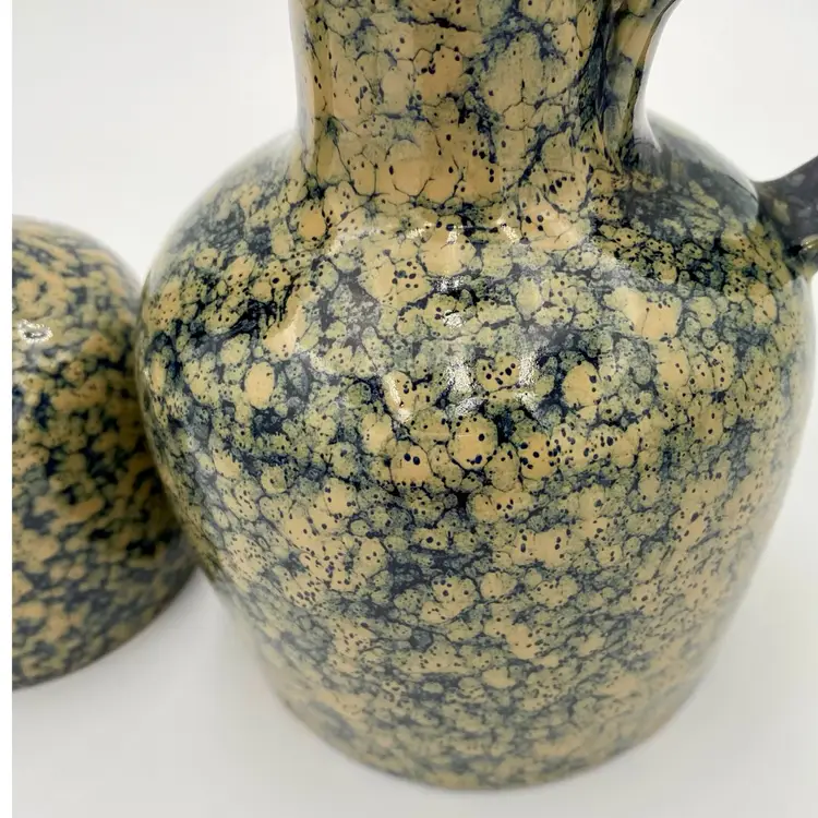 Pair - Vintage Bitossi Handled Pottery Jugs/Vases w/Corks, Molten Glaze, Italy