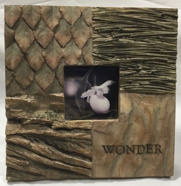 Frame, textured polystone, earth tones, 7.5" square, 2.5" view