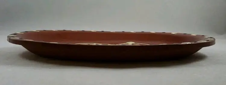 1992 Folk Art Redware Rooster and Hen Oval Platter Signed