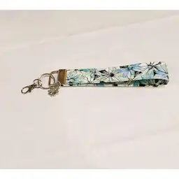 Handmade Wristlet Key Chain, Fob - Blue Daisies