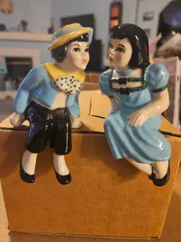 vintage 1950s Ceramic Arts Studio "Shelf Sitter" figurines titled "Young Love," designed by Betty Harrington.