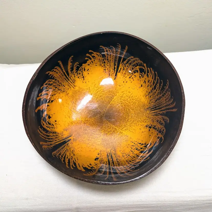 Coconut Shell Trinket Bowl Gold Splash Handmade And Painted