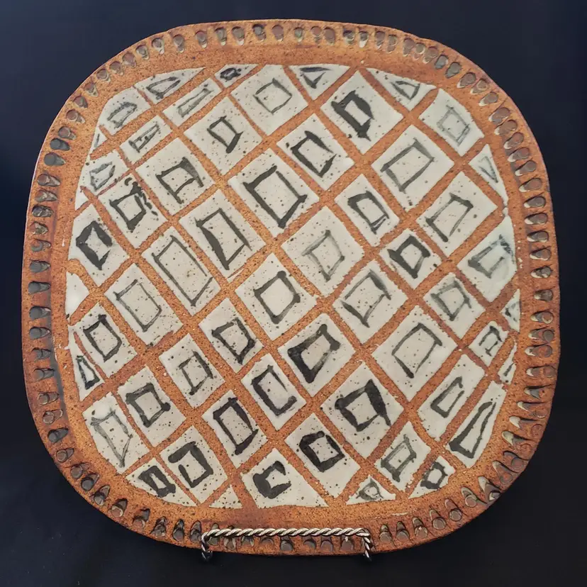 Studio Art Pottery Plate Handmade Stoneware Initials Signed CKW Glazed 9¾" x 9¾"