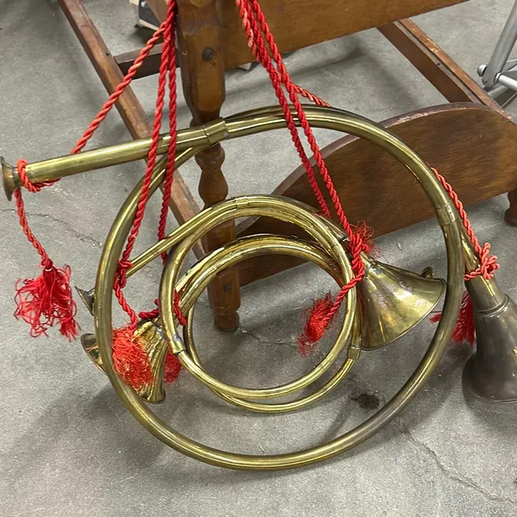 Brass French Horns Red Rope - Decor - Craft - Vintage x3