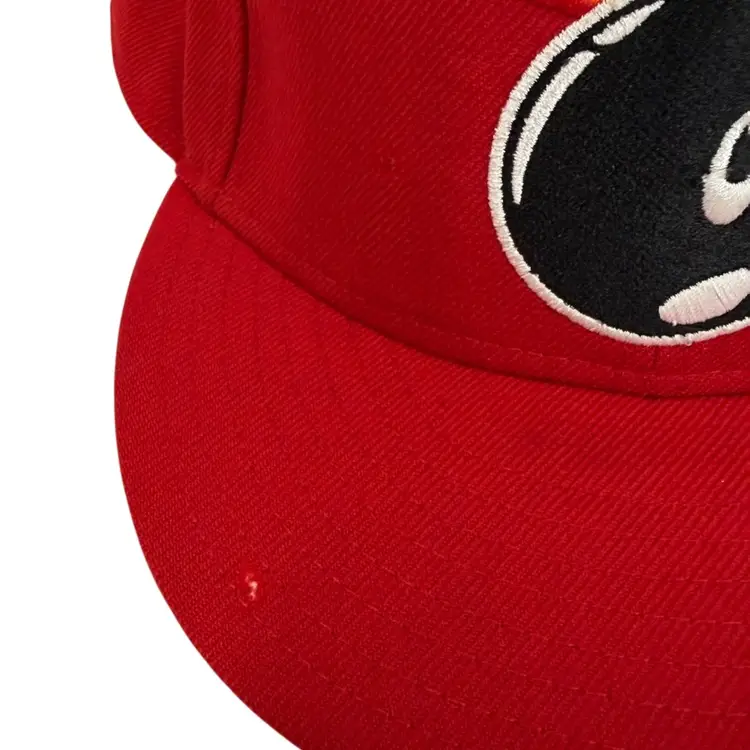 The Hundreds Adam Bomb Flat Brim Red Embroidered Logo Fitted Hat New Era 7 5/8