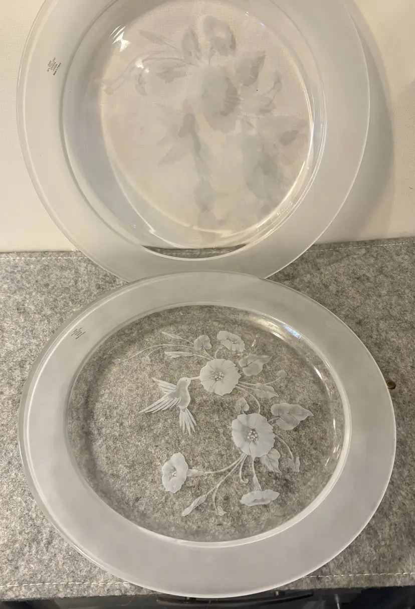 2 Avon 10.5" Hummingbird Crystal Plate  # 3189