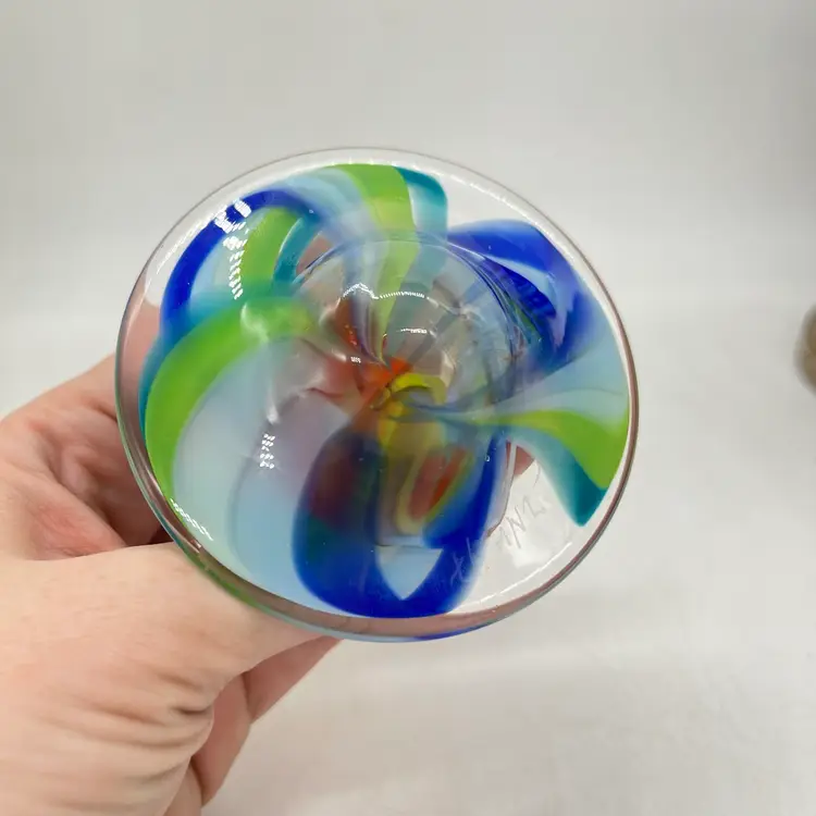 Signed Jody Fine Vtg Art Glass Swirl Spin Top 1997