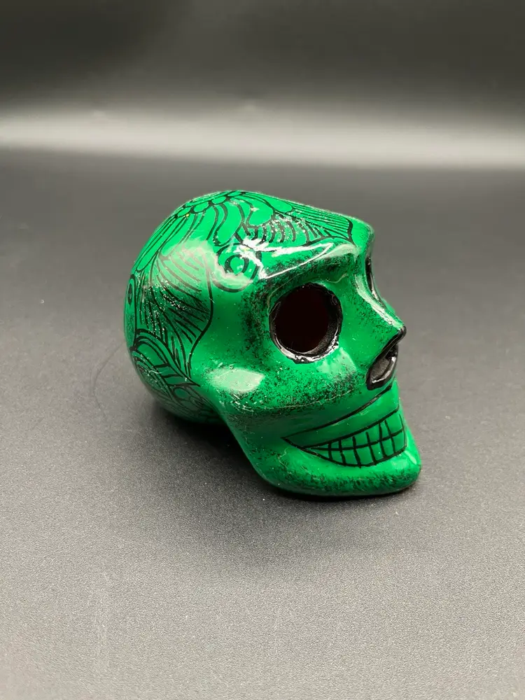 Día de Los Muertos Green Mexican Redware Pottery Day Of the Dead Hand Painted Calavera Skull 4”💀