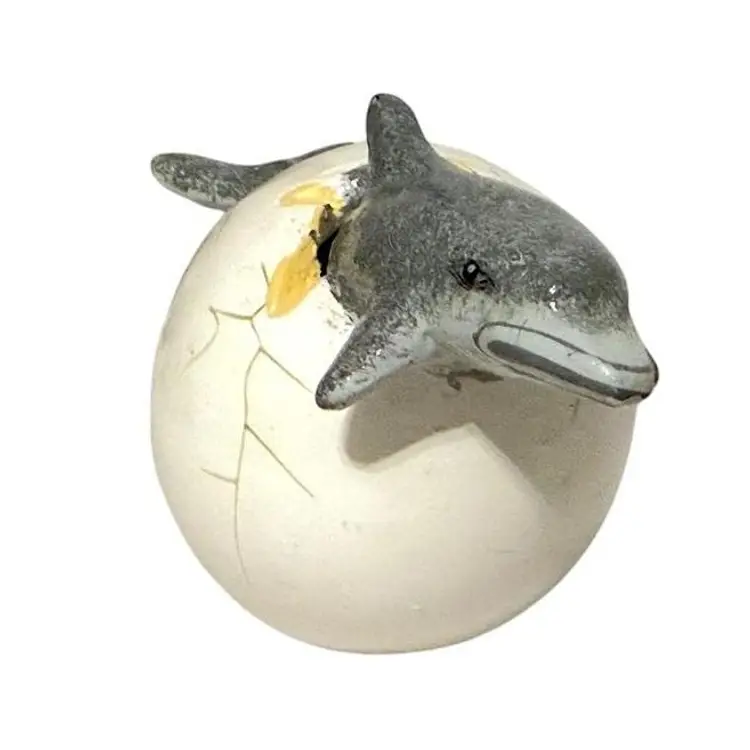 Dolphin Hatchling Ceramic Figurine Handcrafted & Signed By R. Miranda Mexico