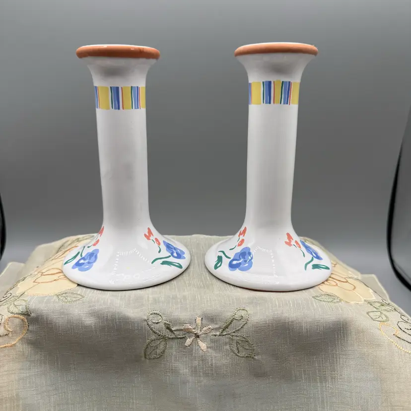 🐞Vintage Porta Portugal "Doris Days" Candlestick Holders Pair by Libby Wilkie 6.5x4”