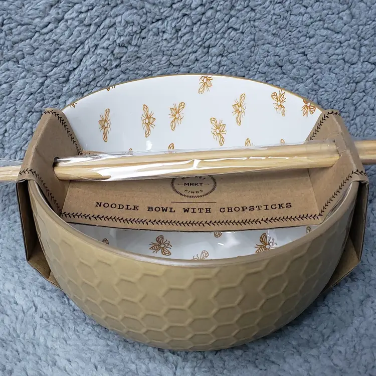 Bumble Bee Honey Comb Noodle Bowl with Chopsticks